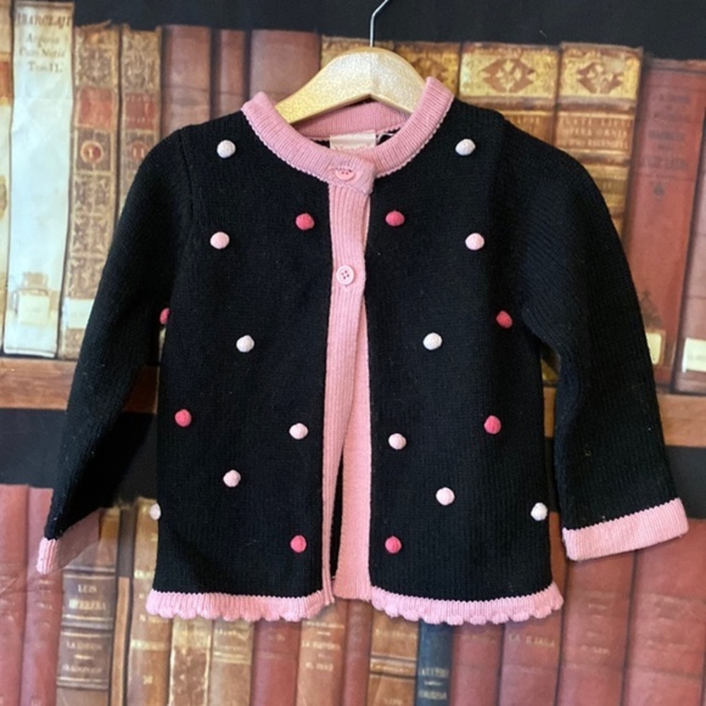 Nanette Girl Polka Dot Pom Pom Cardigan Size 2T